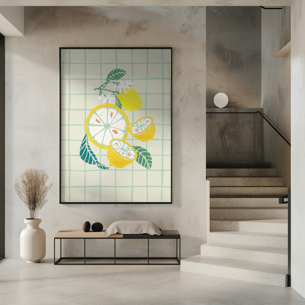 Citroenschijfje met blaadjes | Poster