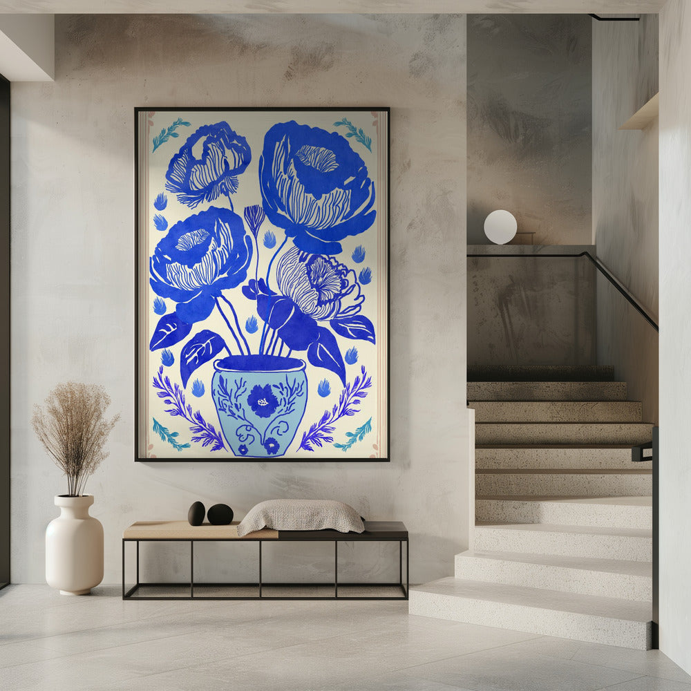 Blauwe Bloesem Vaas | Poster
