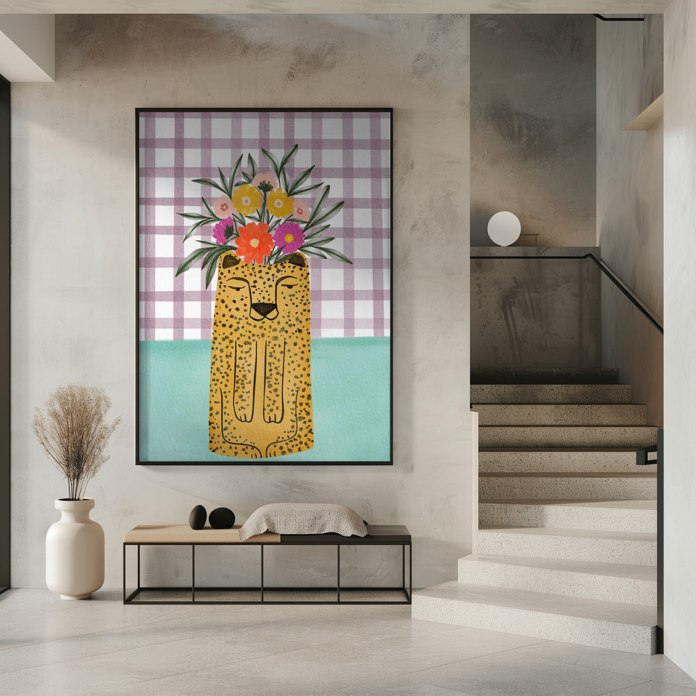 Luipaardvormige vaas met bloem | Poster