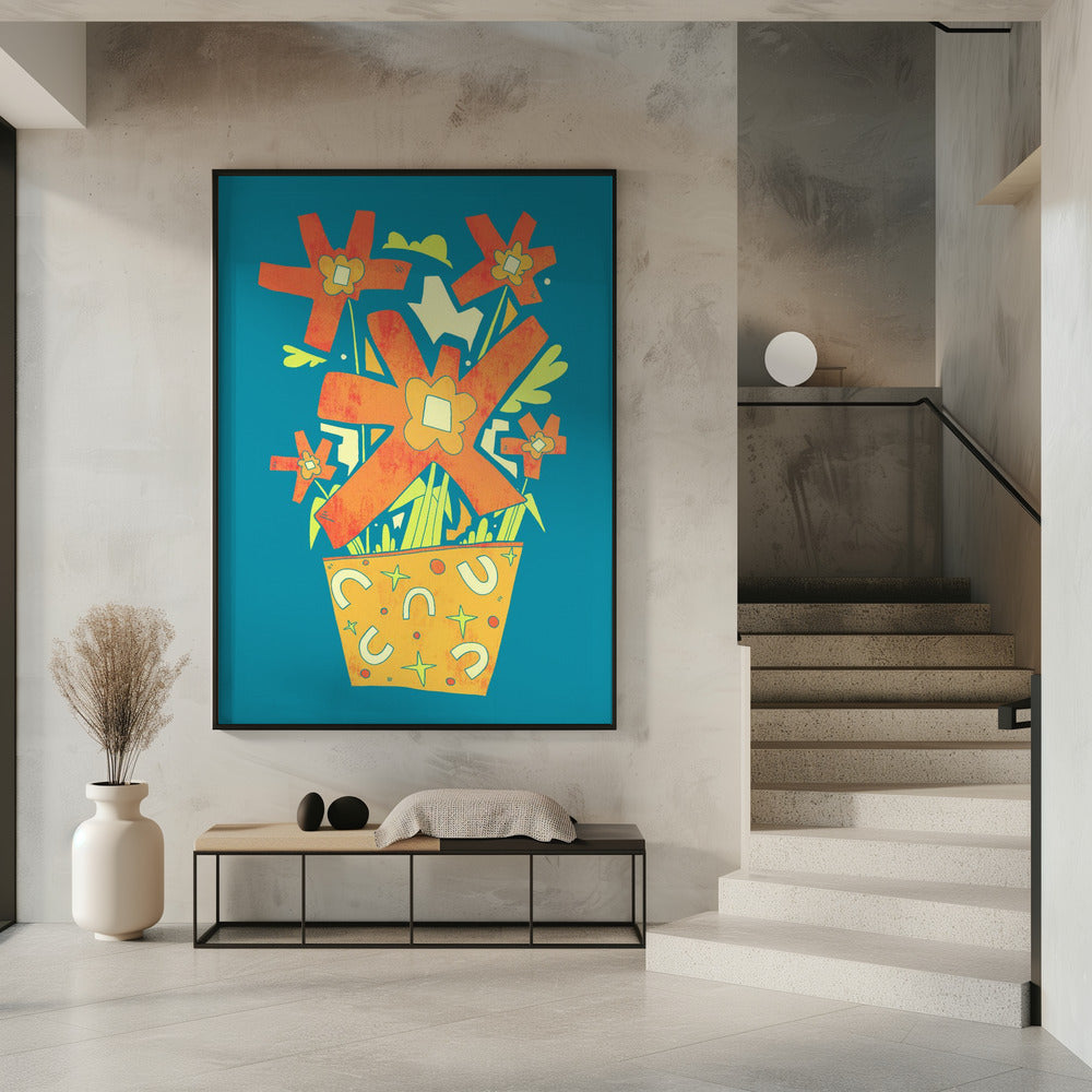 Abstracte bloemen in een decoratieve pot | Poster