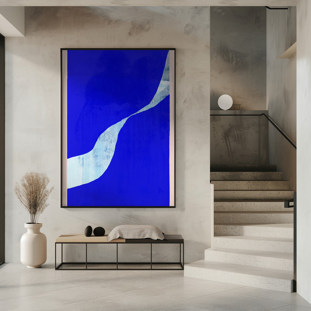 Blauwe achtergrond met een dynamische witte curve | Poster
