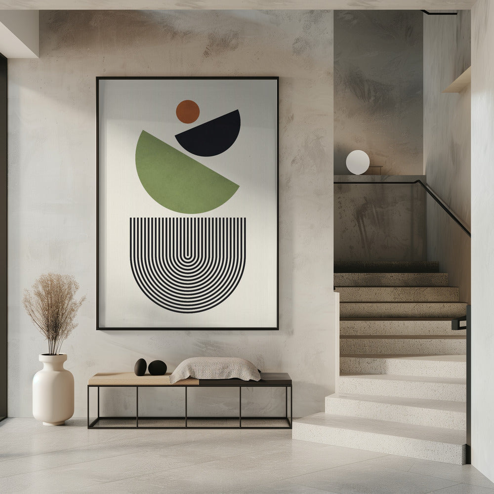 Geometrische vormen in groen, zwart en oranje | Poster