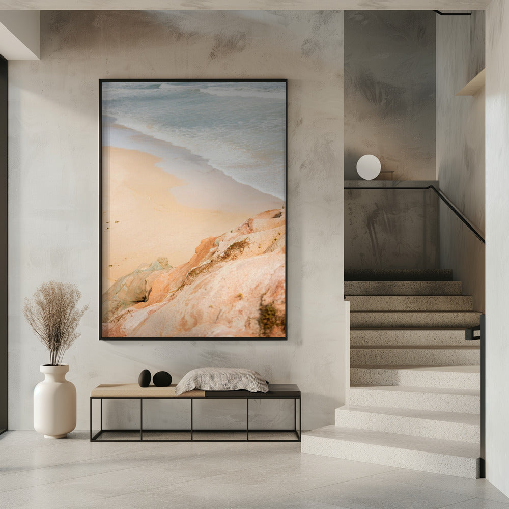 Sandy Beach Meeting Rocky Cliffs | Poster