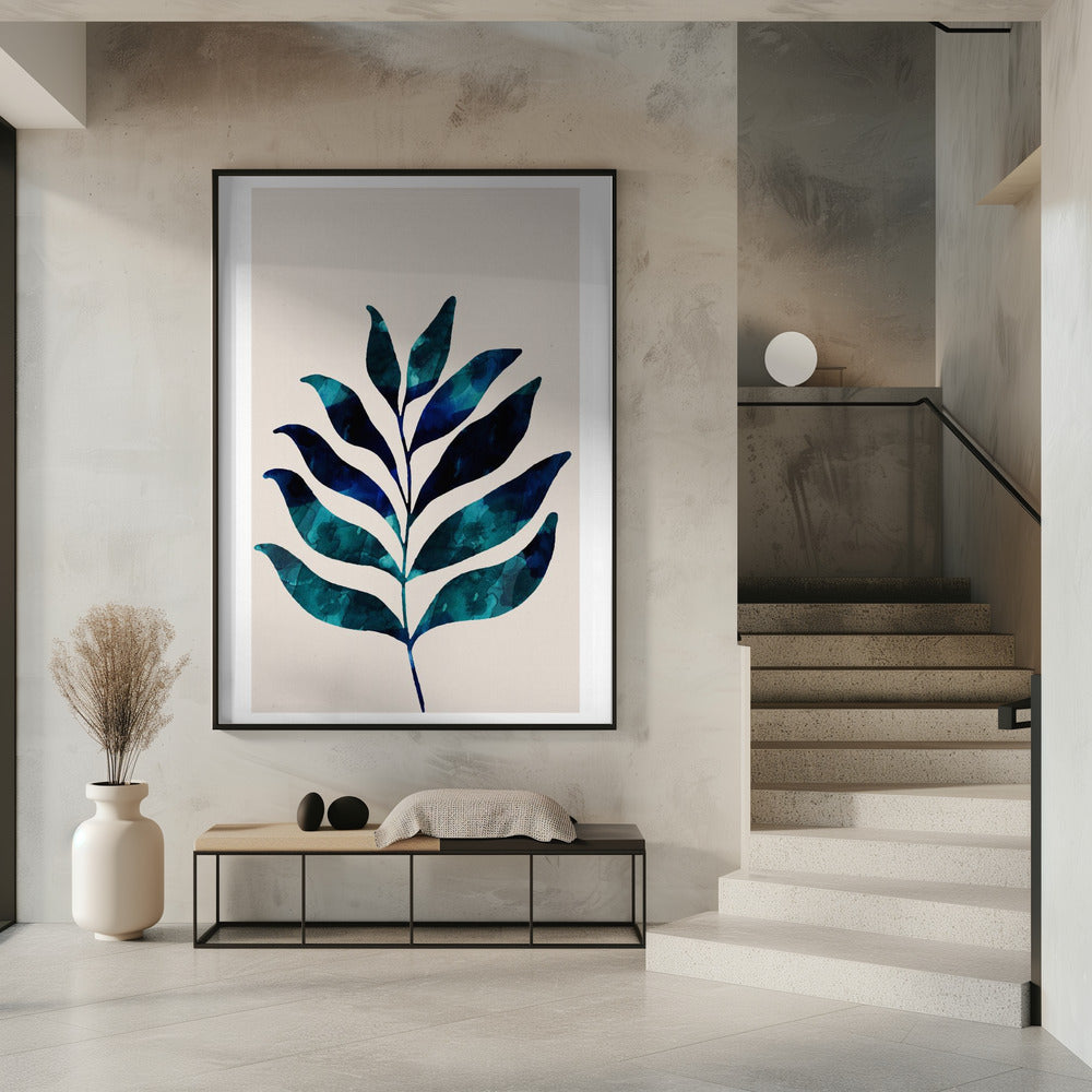 Botanisch ontwerp met donkerblauwe waterverf | Poster