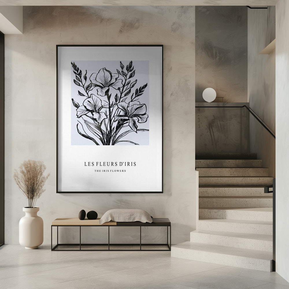 Irisbloemen in een monochrome illustratie | Poster