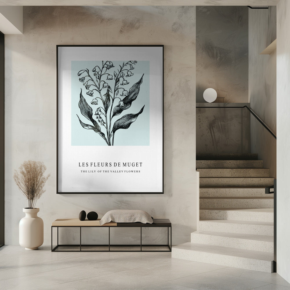 Lelietje-van-dalenbloemen in een monochrome illustratie | Poster