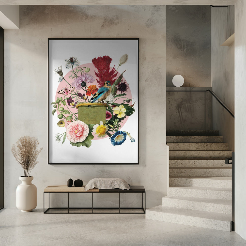 Kleurrijke vogel op een doos | Poster