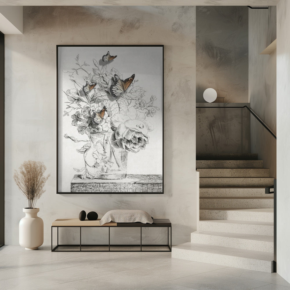 The Butterflies & The Vase With Flowers | Poster