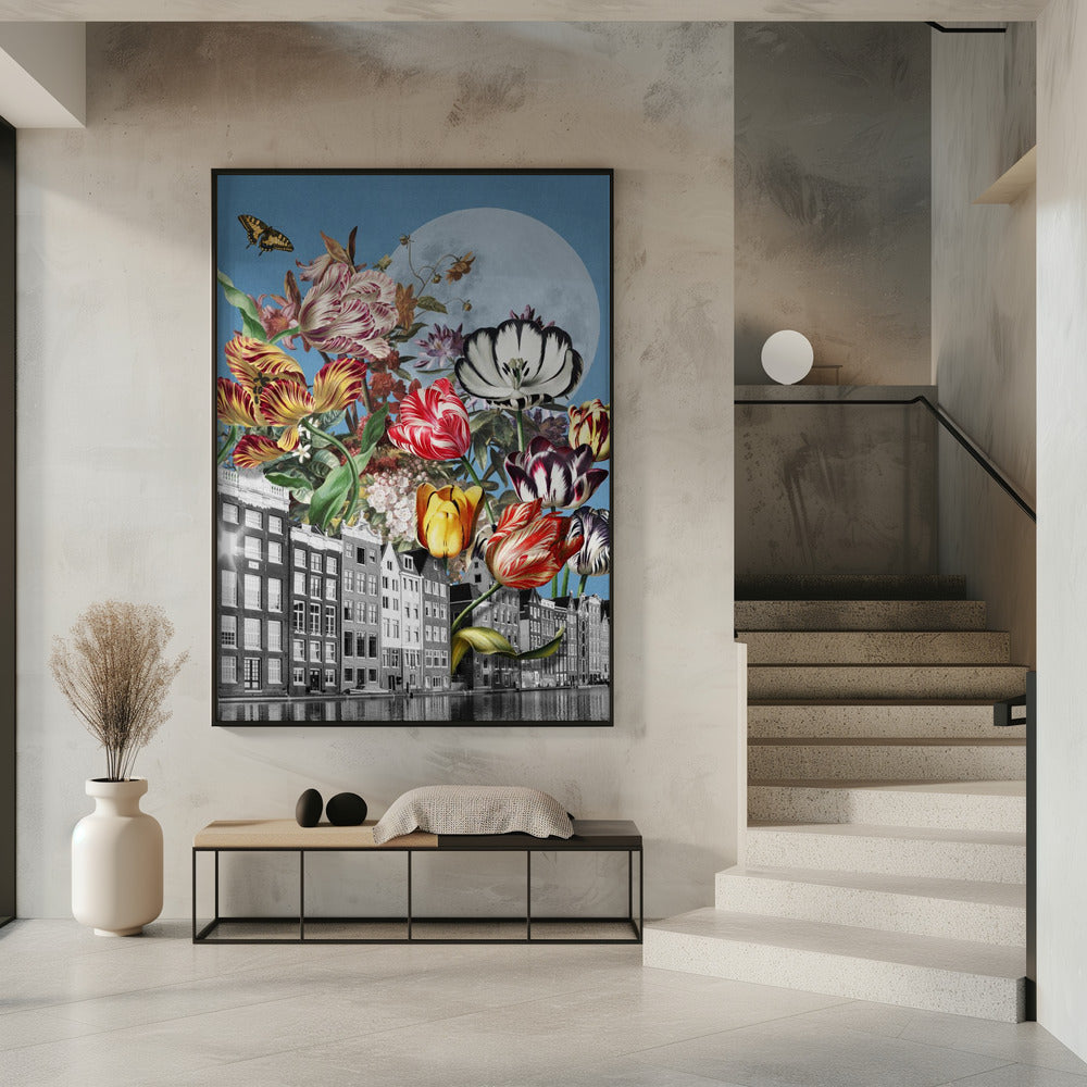 Levendige tulpen en ingewikkelde vlinders | Poster