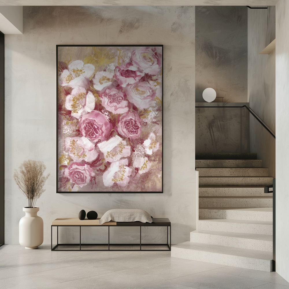 Bloemenboeket met roze rozen | Poster