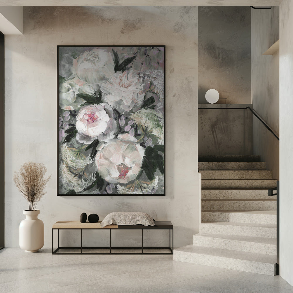 Bloemencompositie met witte en roze bloemen | Poster