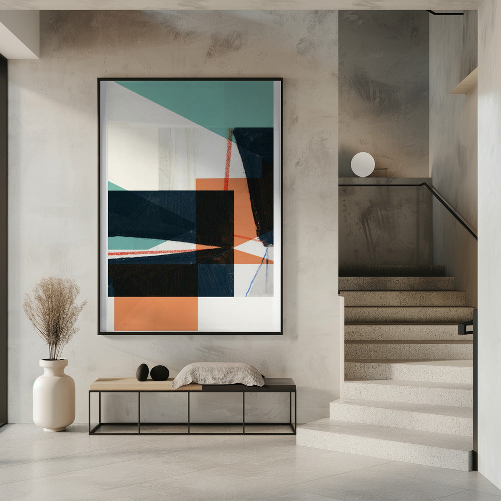 Geometrische vormen in gedempt blauwgroen | Poster