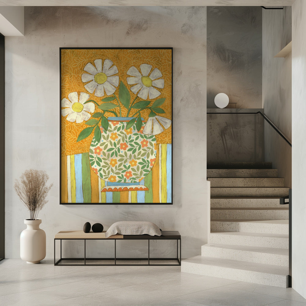 White Daisies In A Patterned Vase | Poster
