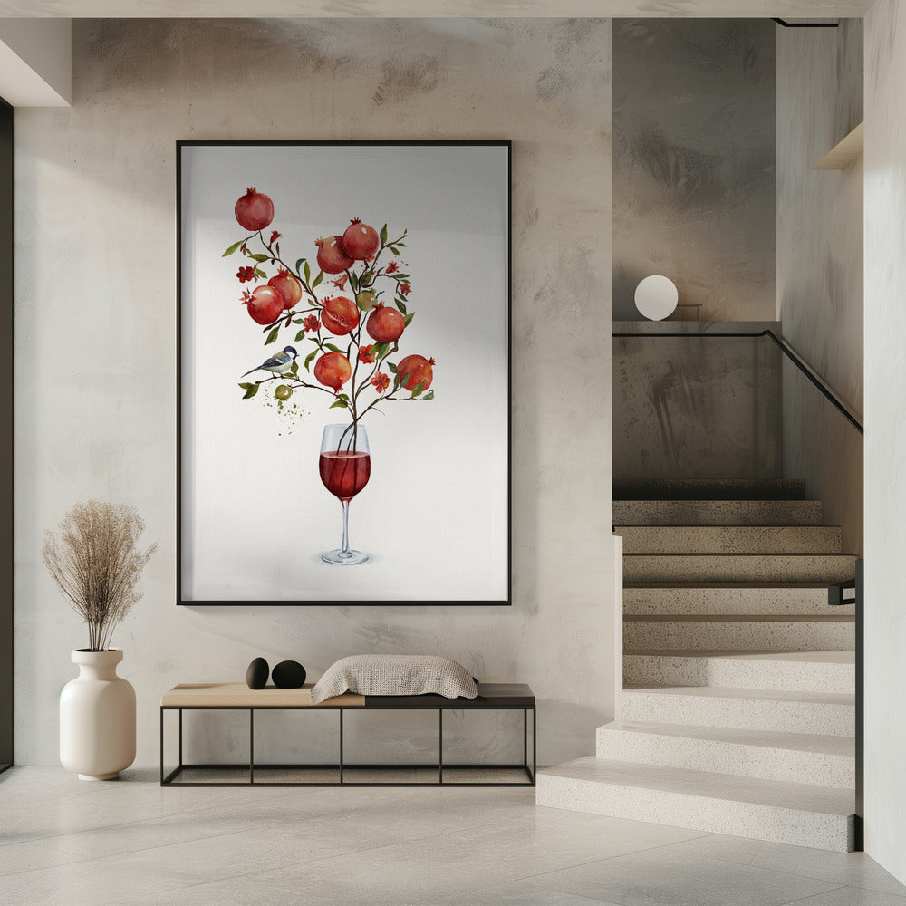 Granaatappel in een glas wijn | Poster