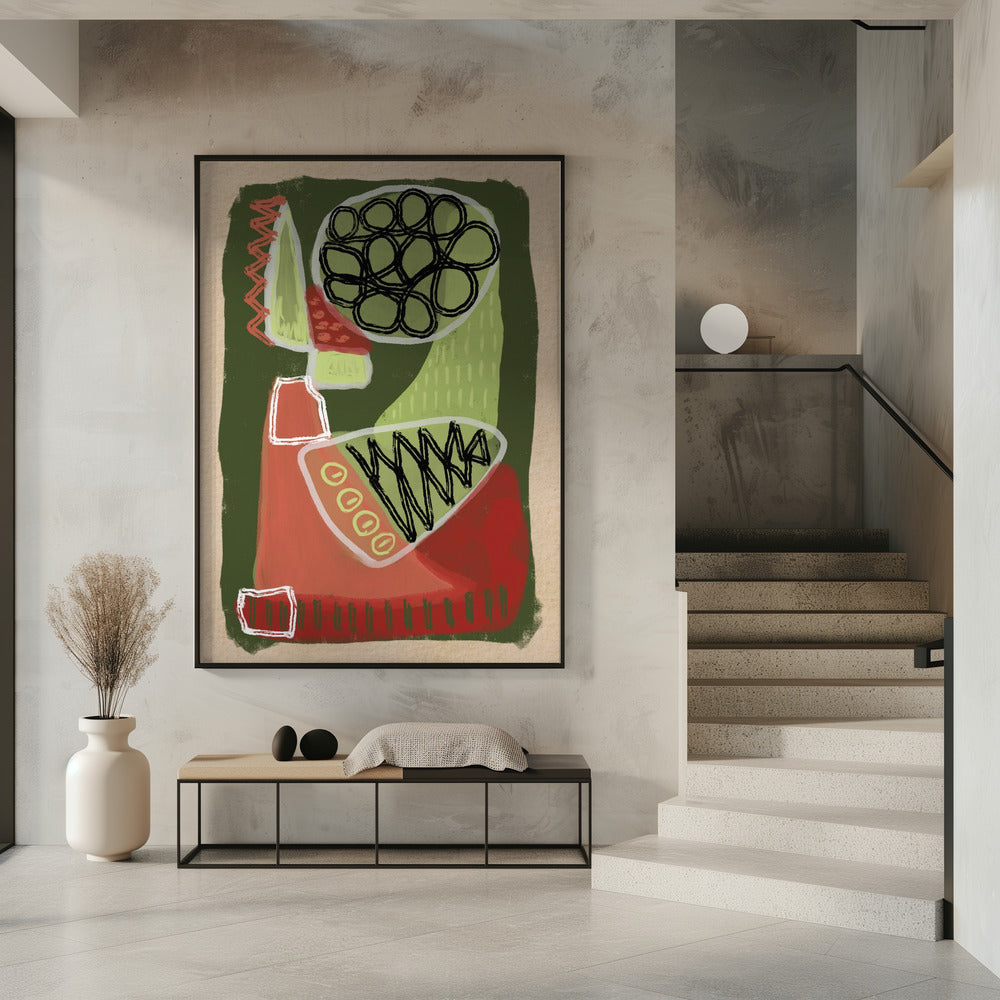 Abstract groen en rood | Poster