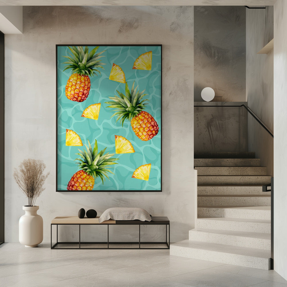 Exotisch ananas- en schijfjesesthetisch patroon - Tropische zomer aquarel | Poster