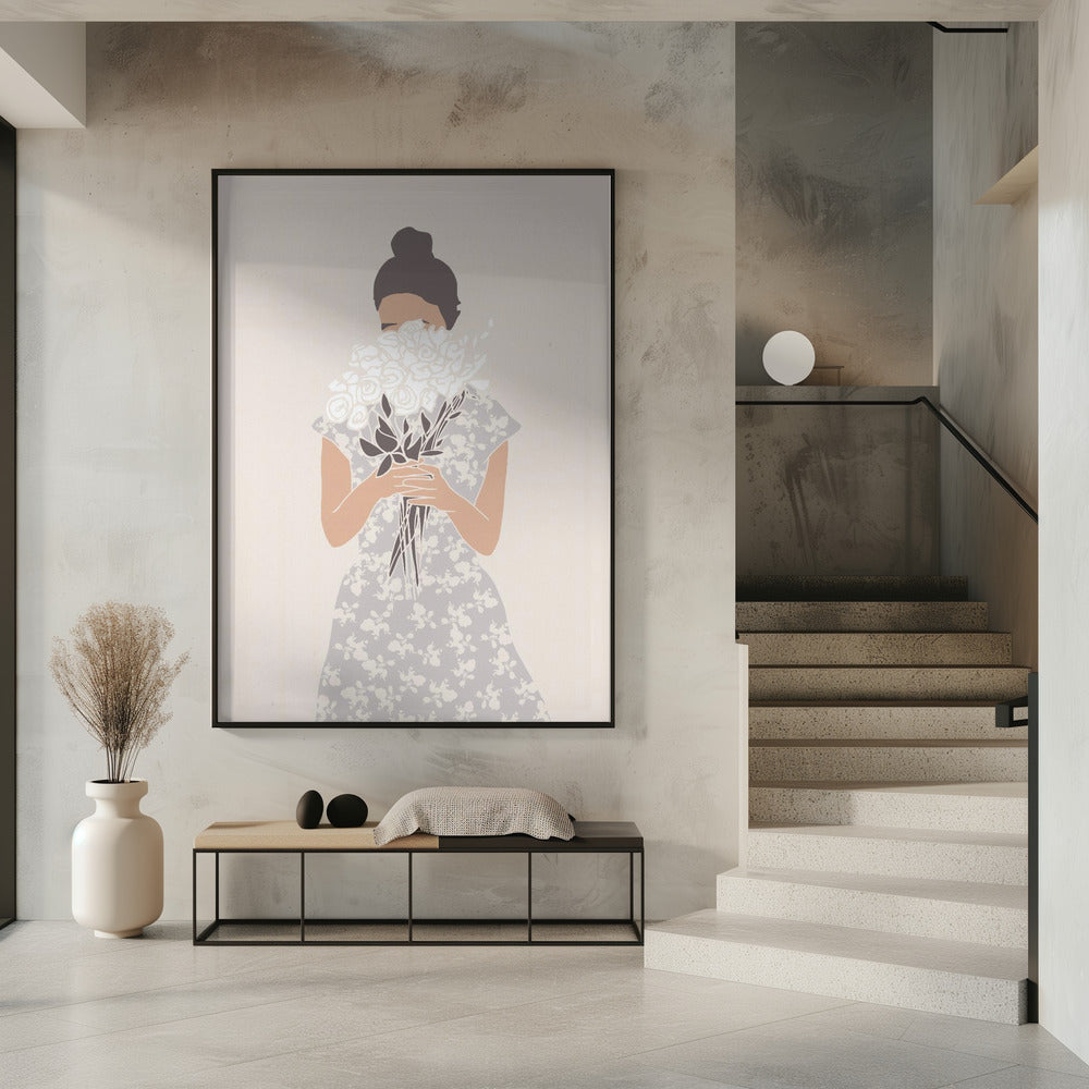 Meisje met boeket bloemen | Poster