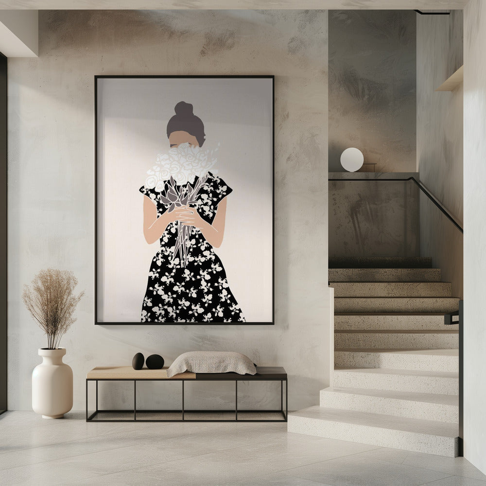 Meisje met boeket bloemen | Poster