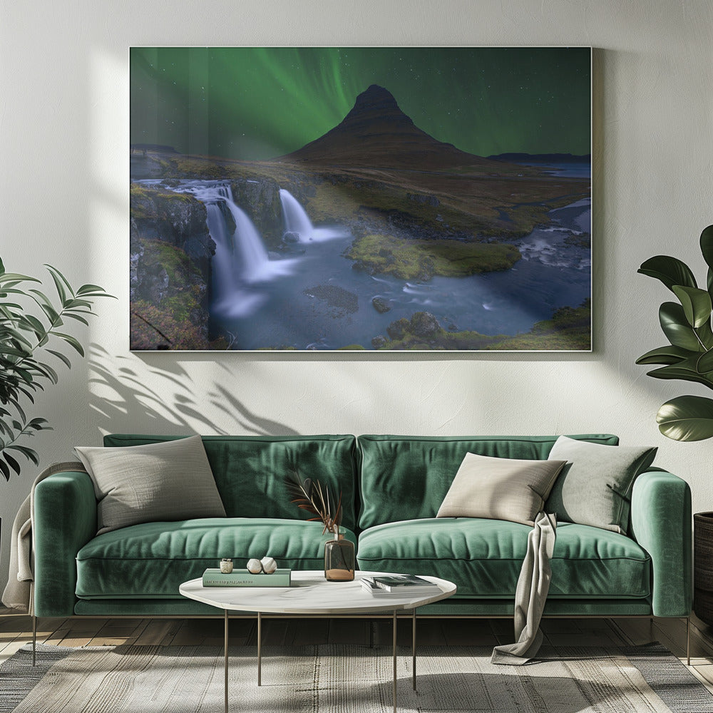Kirkjufell... Onder een groene hemel | Canvas