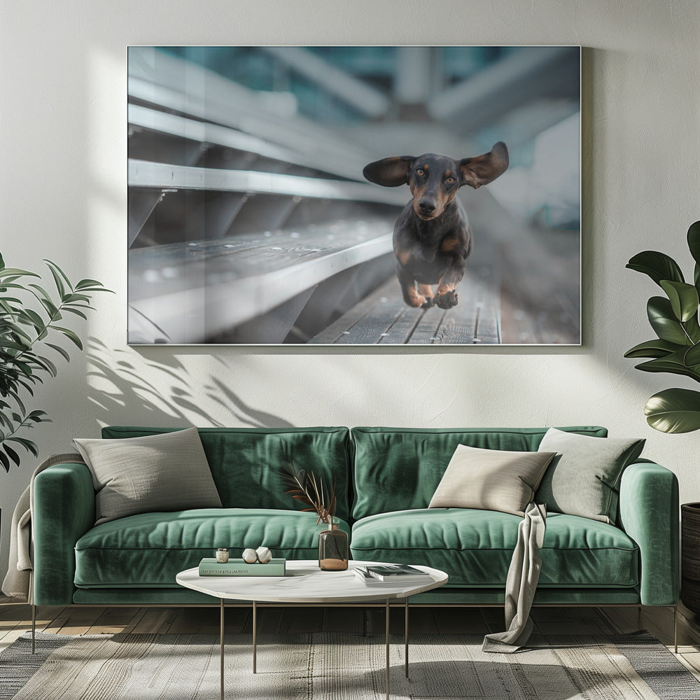 Een kleinere Hund läuft durch die Welt.... | Canvas