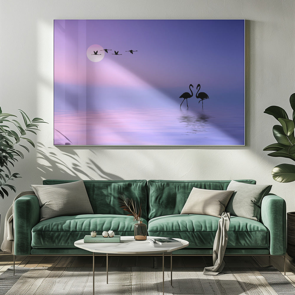 Vliegende flamingo | Canvas