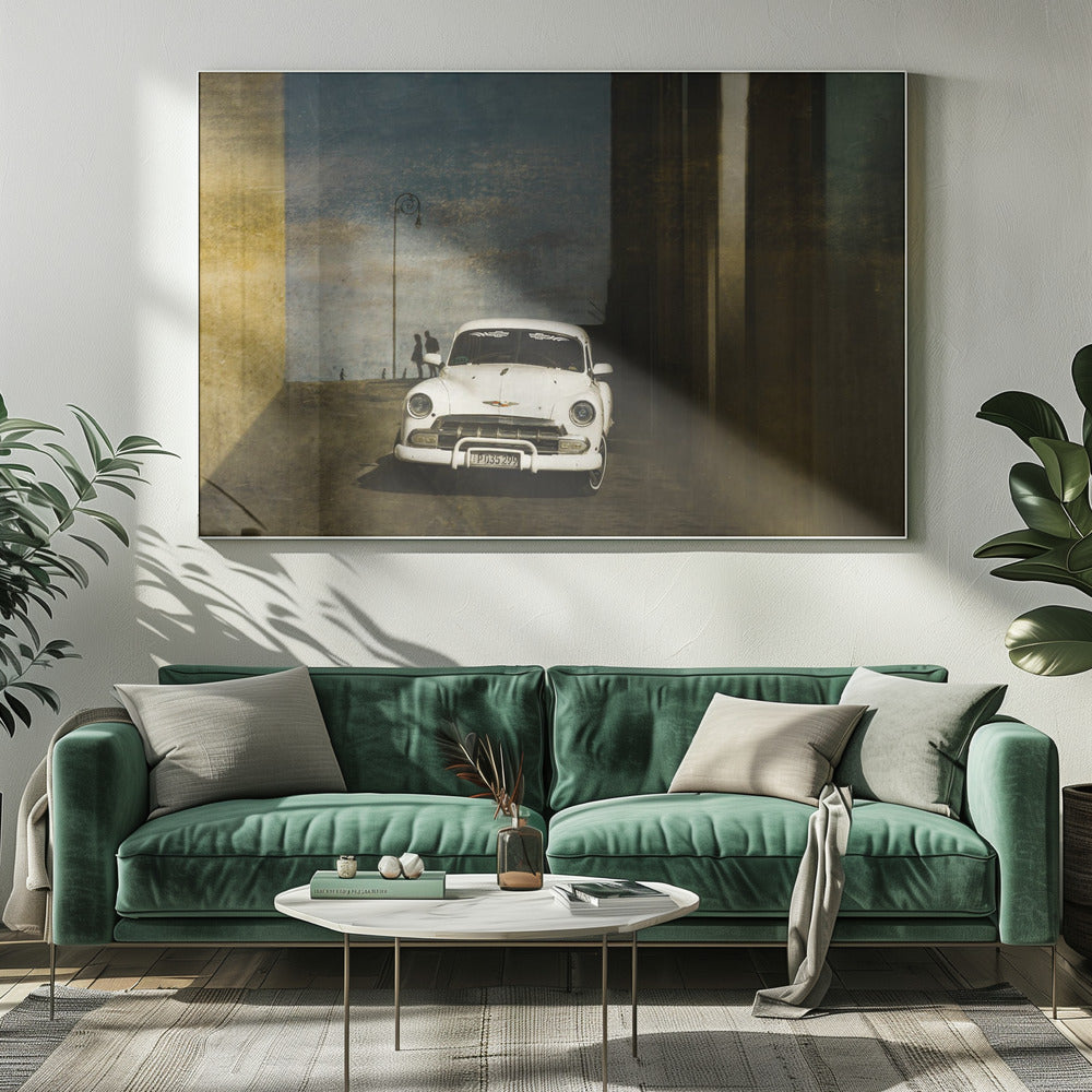 Een witte auto in Havana | Canvas