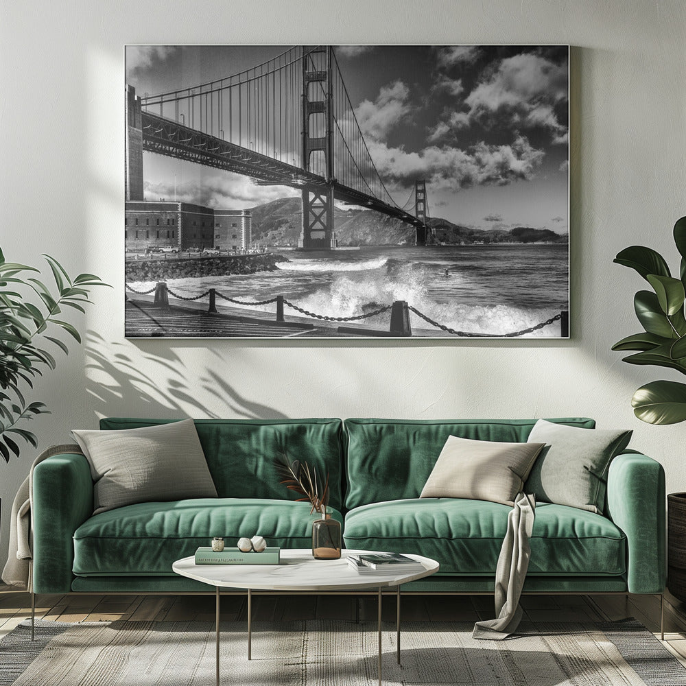 Surfen onder de Golden Gate Bridge | Canvas