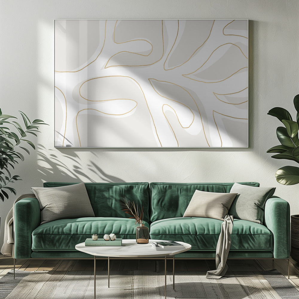 Abstract Twig Wit en Goud | Canvas
