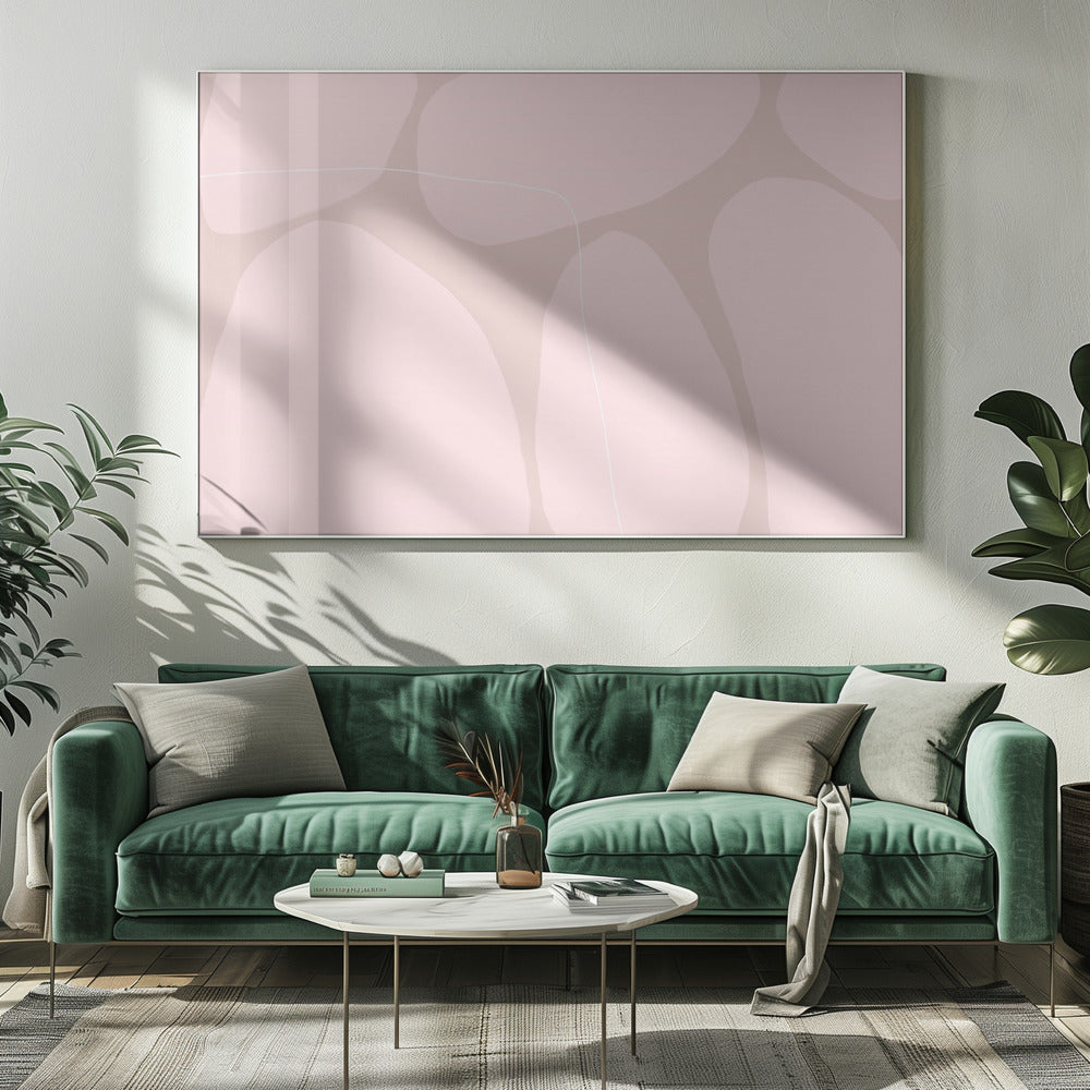 Roze organische vormen en dunne witte lijnen | Canvas