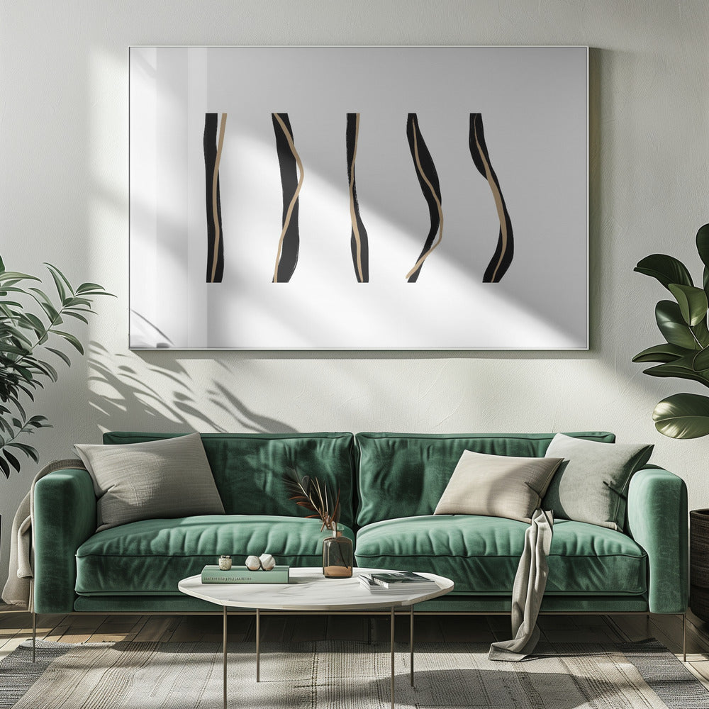 Zwarte en beige golvende lijnen op een witte achtergrond | Canvas