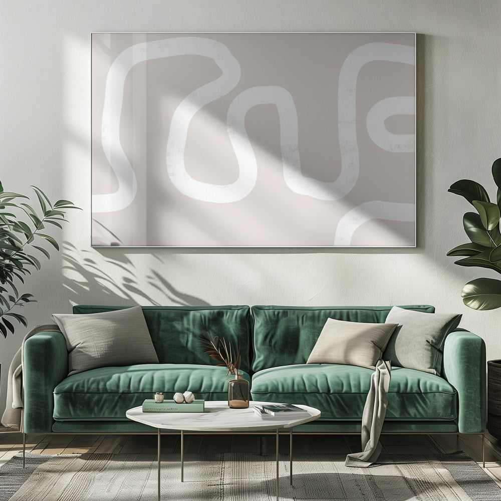 Vloeiende witte lijnen op een beige achtergrond | Canvas