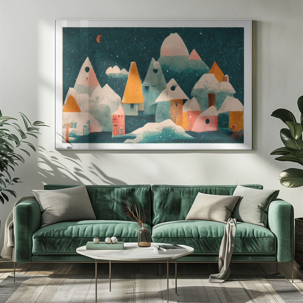 Winter Night Village | Canvas