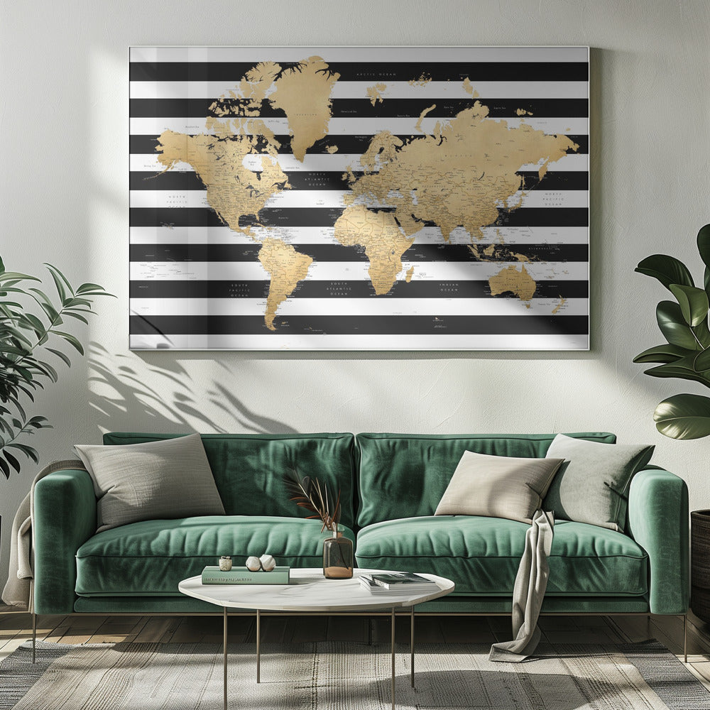 Gedetailleerde wereldkaart met steden, Harper | Canvas