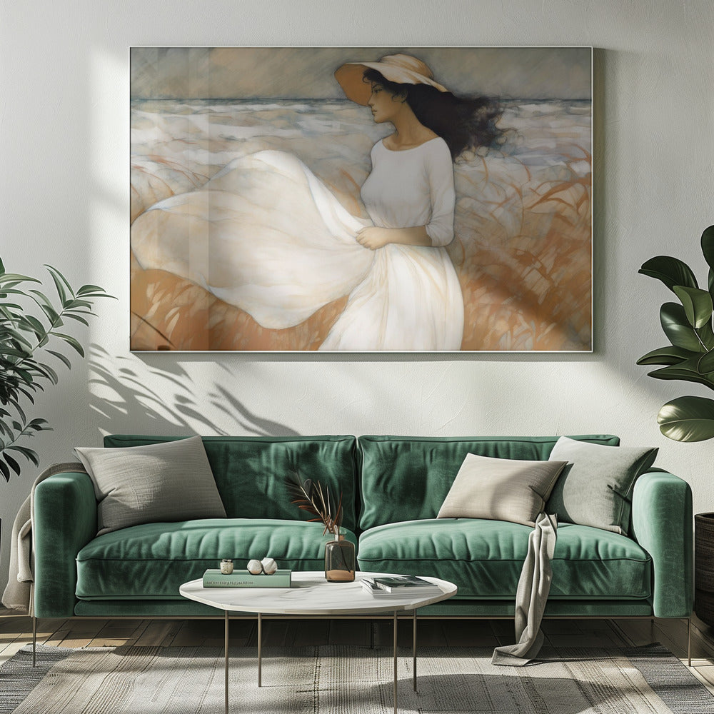 Winderige wandeling langs de kust | Canvas