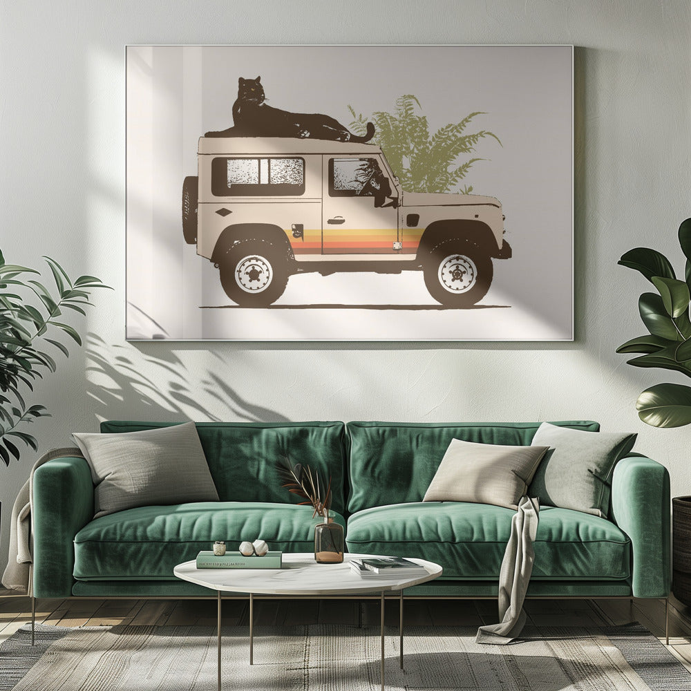 Zwarte Panter op Auto | Canvas