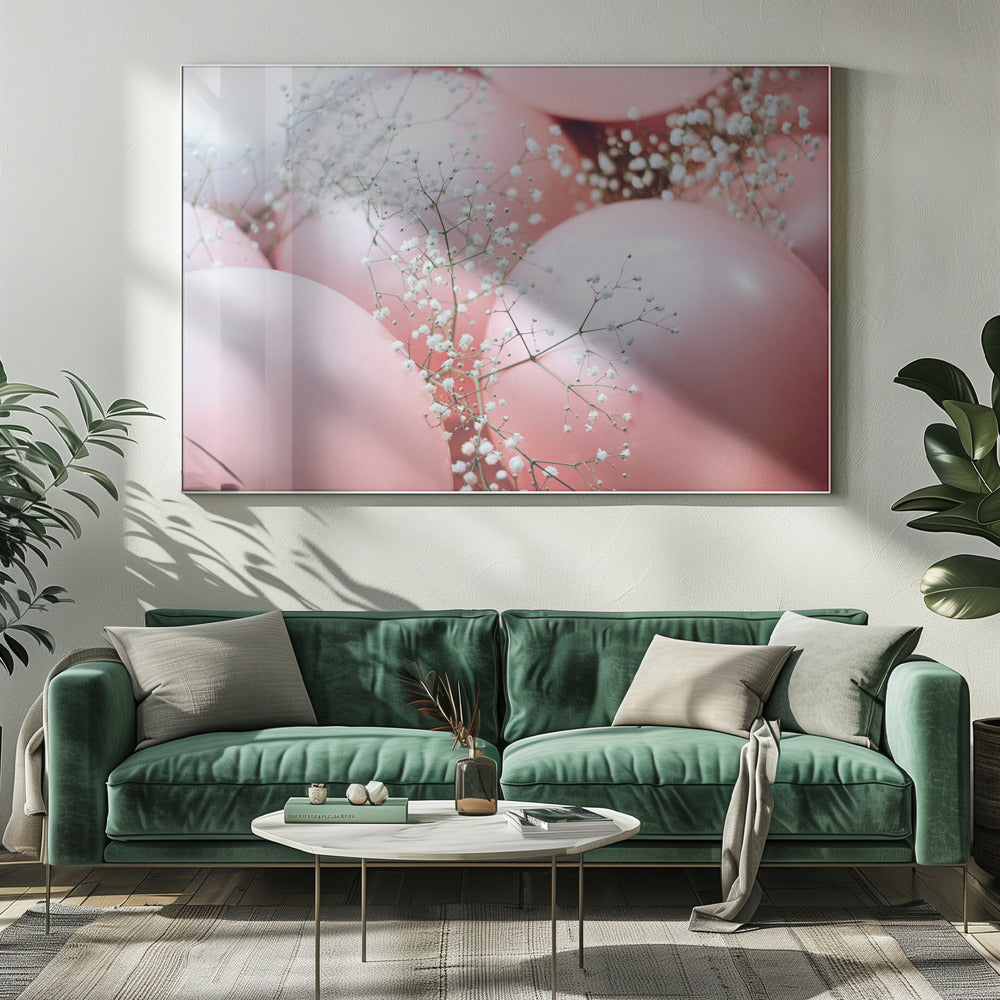 Roze ballonnen met bloem | Canvas