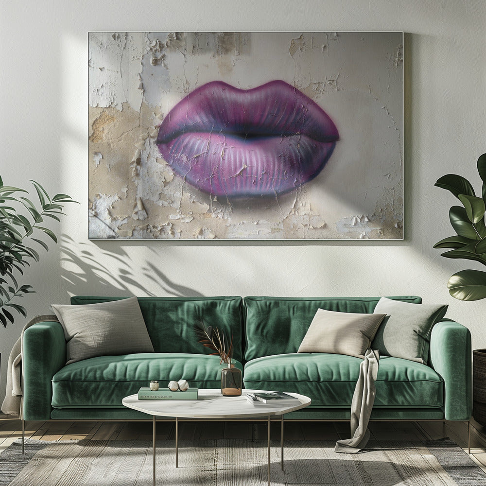 Lippen op de muur | Canvas
