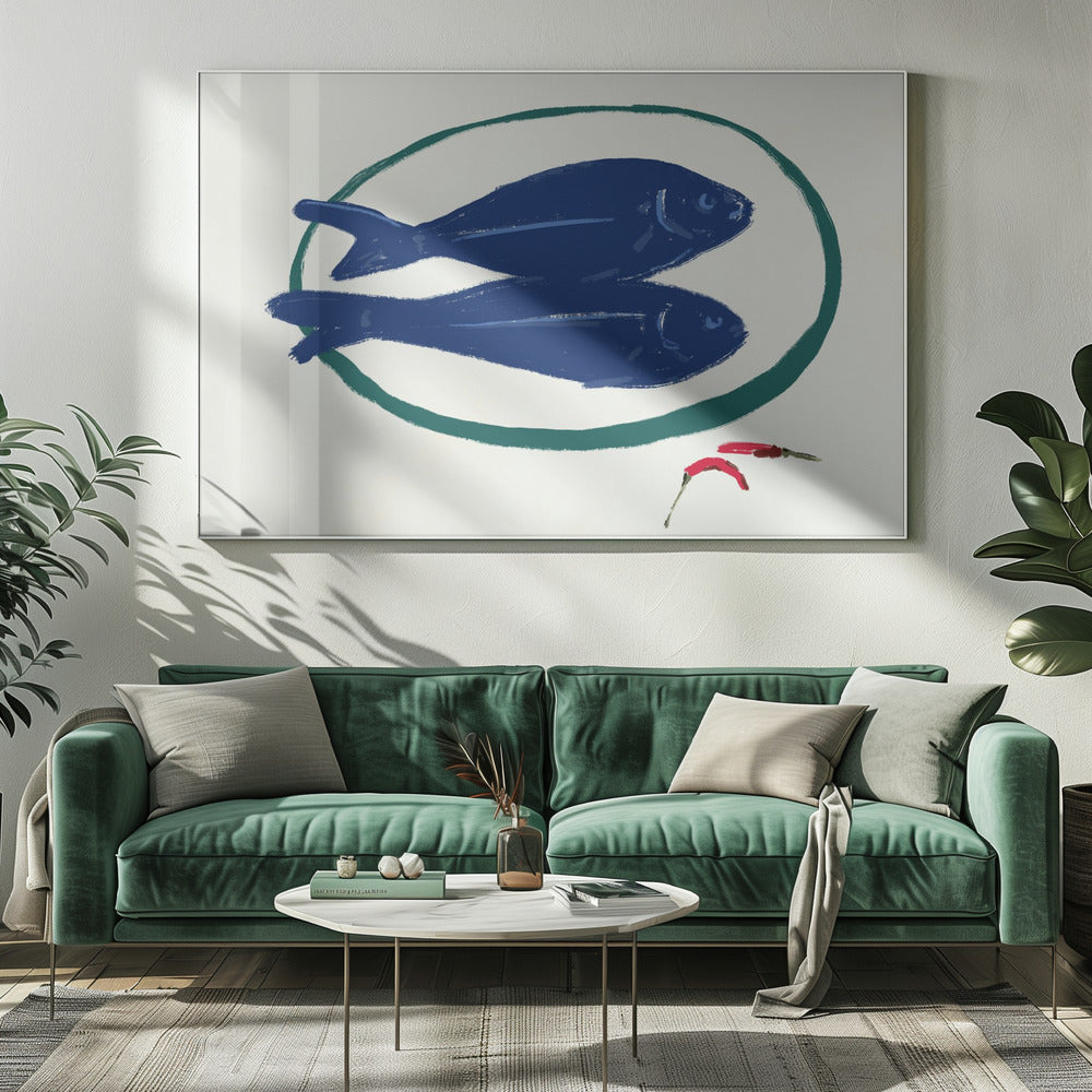 Blauwe vis en specerijen | Canvas