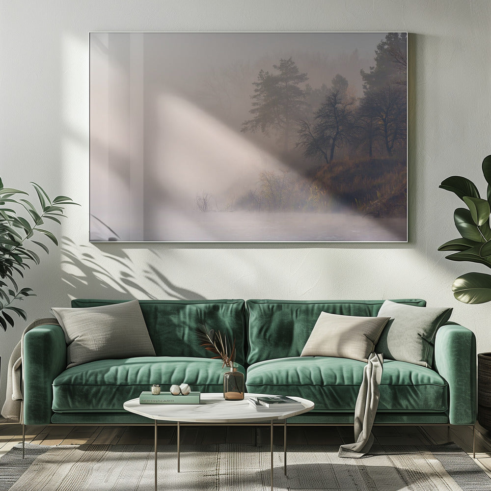 Mistige herfstochtend aan de rivier | Canvas