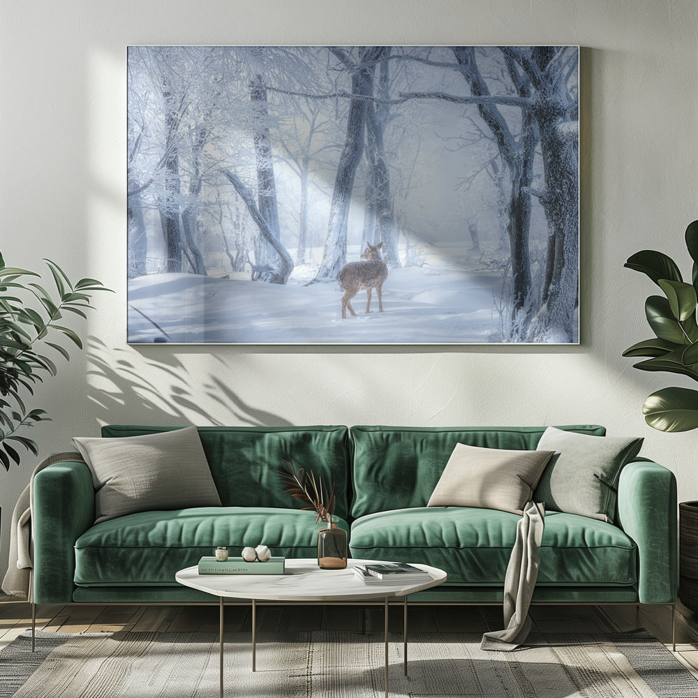 Het sikahert in het besneeuwde bos | Canvas