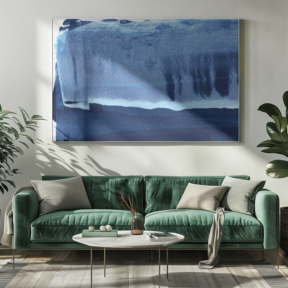 Blauwe textuur met vloeiende verticale lijnen | Canvas