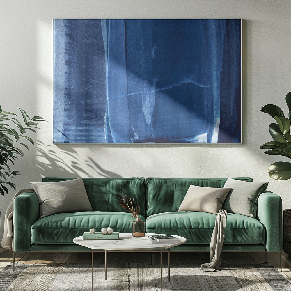 Blauwe textuur met vloeiende verticale lijnen | Canvas