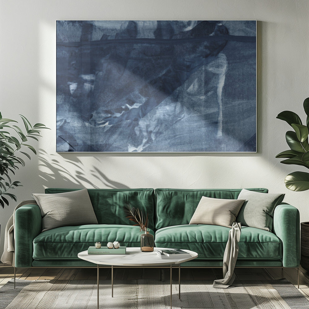 Blauwe textuur met vloeiende verticale lijnen | Canvas