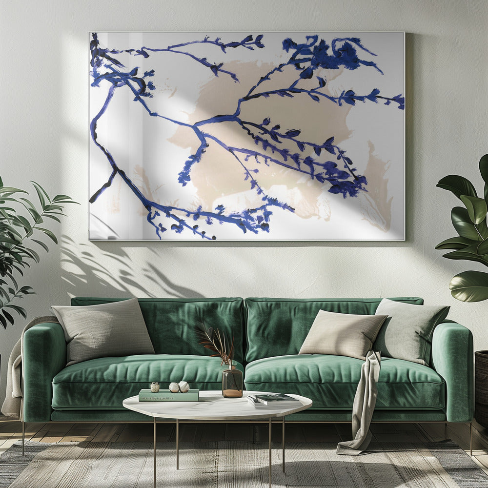Marineblauwe bloesems op boomtakken | Canvas
