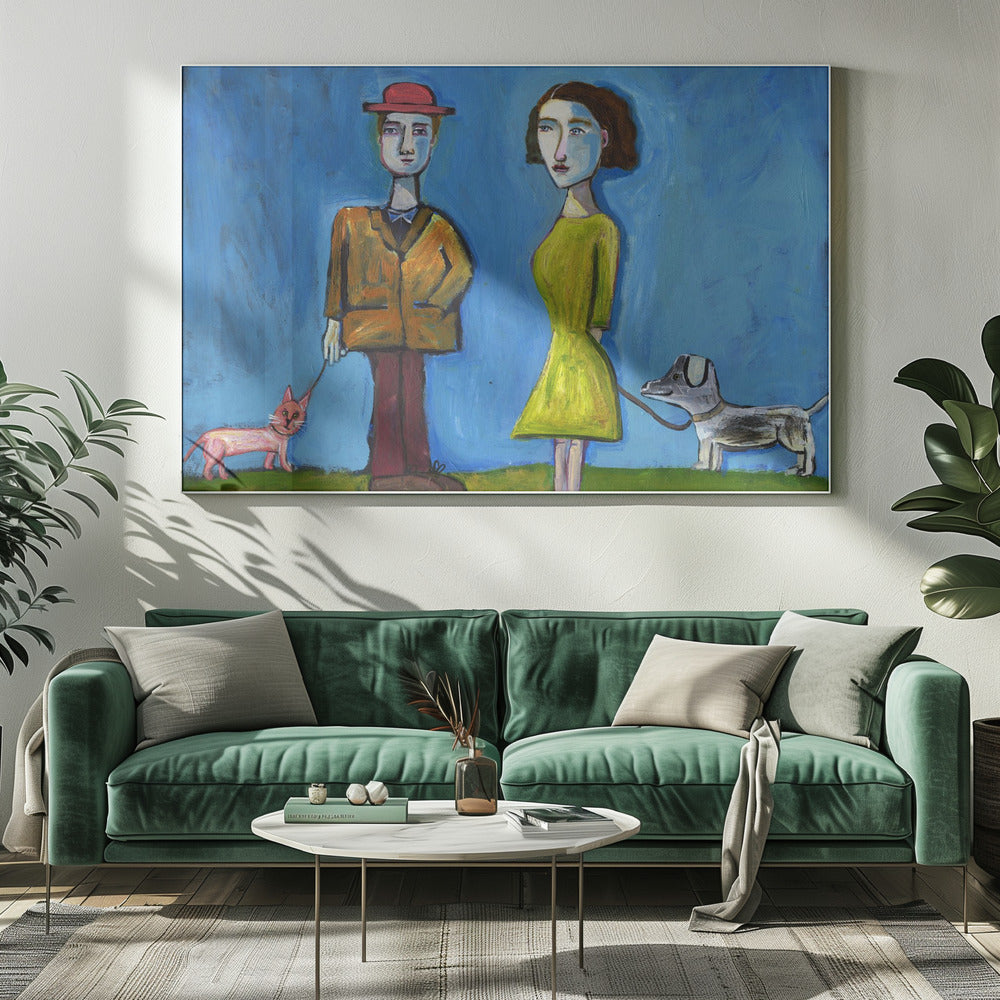 People walking cat and dog | Canvas