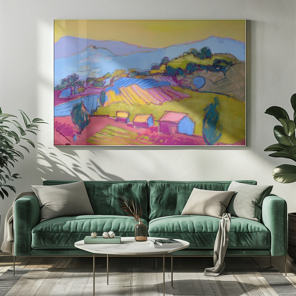 Pastelkleurig heuvellandschap | Canvas