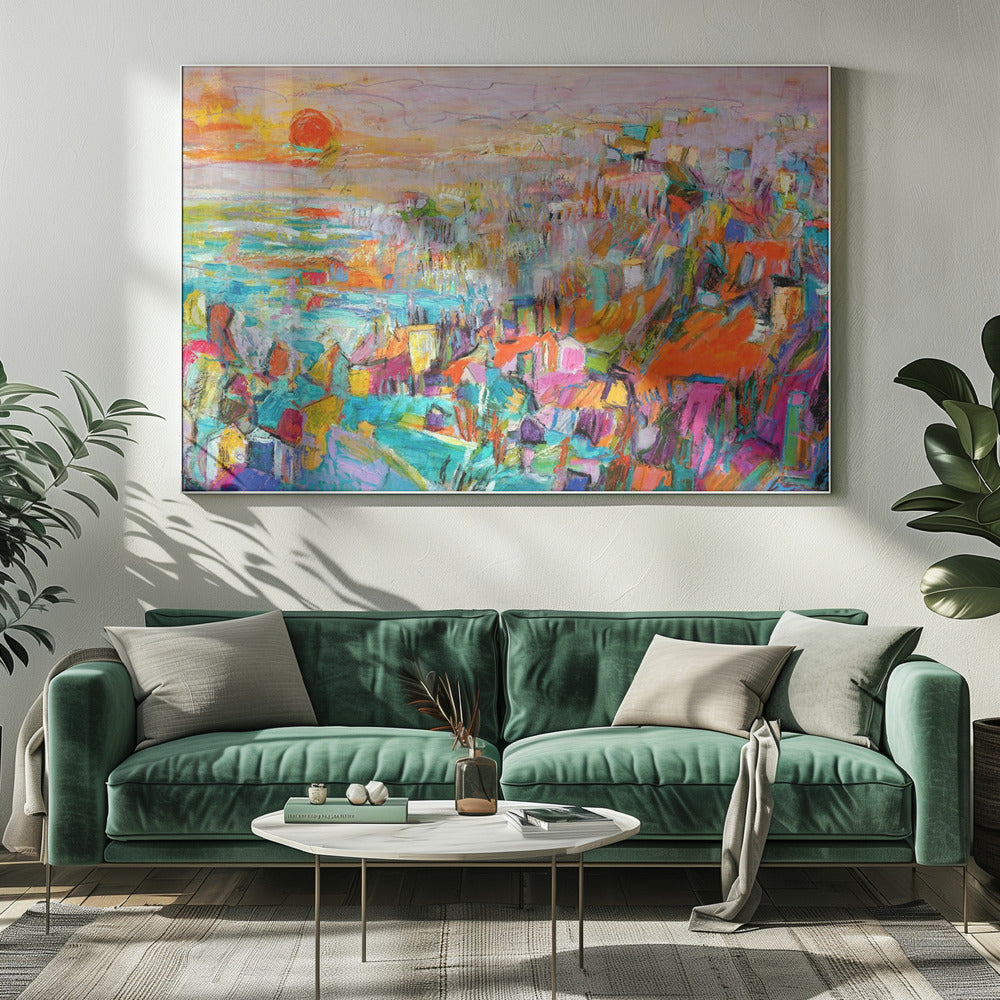 Eiland in de ondergaande zon | Canvas