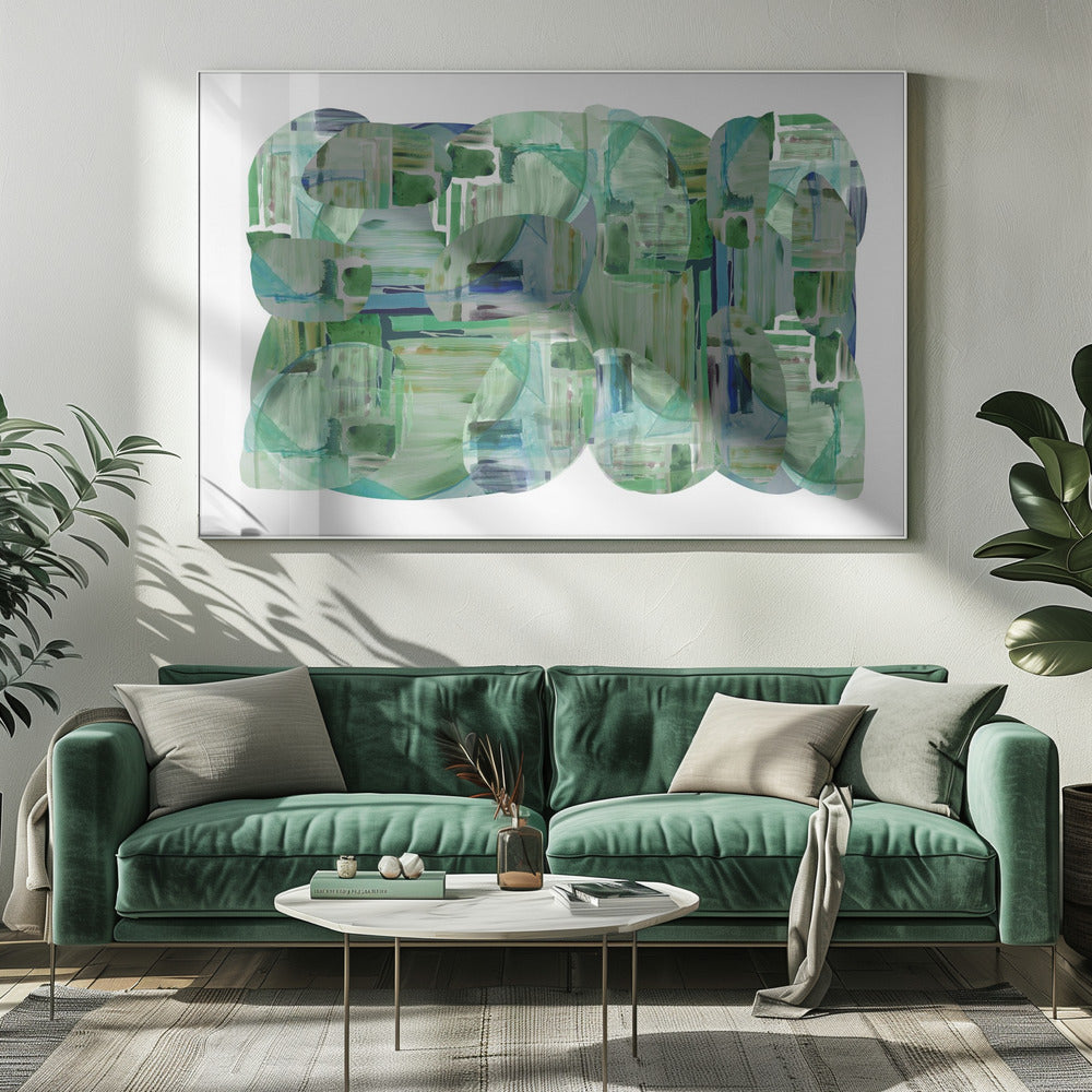 Green Cluster of Abstract Shapes 1 | Canvas