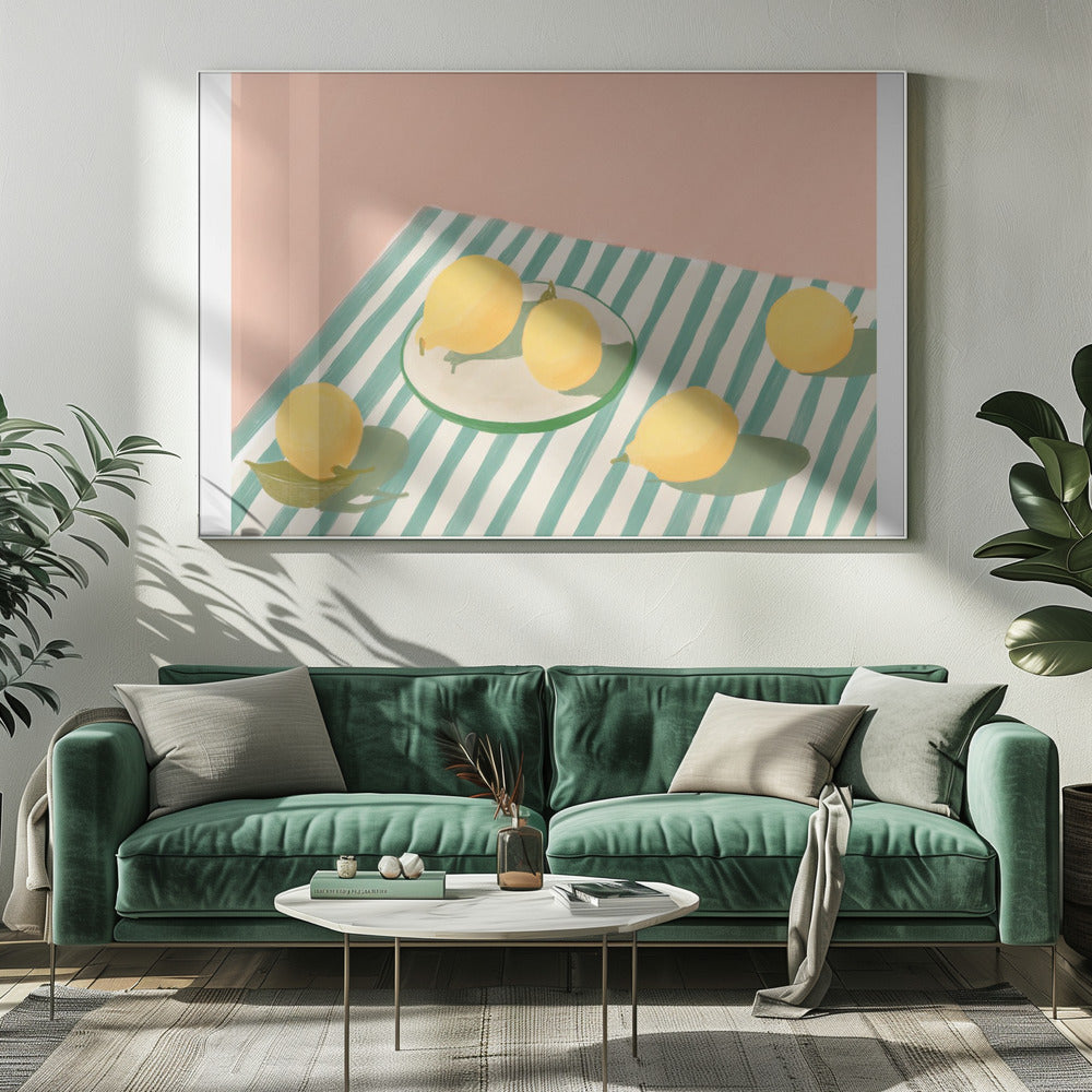 Citroenen en strepen | Canvas