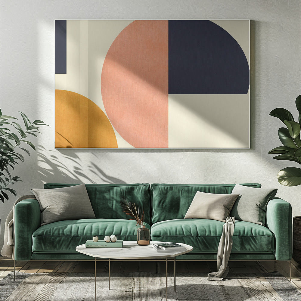 Regenboog Plus Vormen Blauw Mosterd2 | Canvas